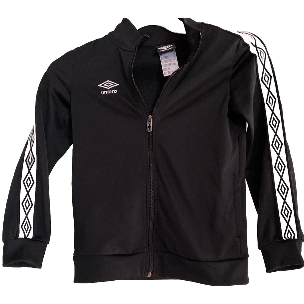 Umbro Track Jacket Black Full Zip Soccer Pockets Retro Logo Youth Sz M 8/10